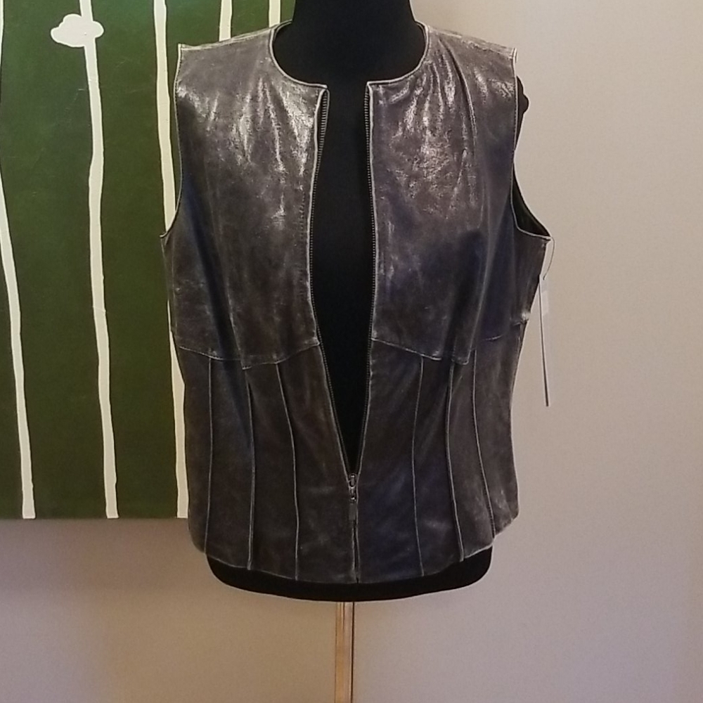 Soft Leather Zip Up Vest